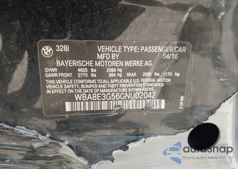 2016 BMW 328I xDrive из США, поврежденный, VIN WBA8E3G56GNU02042